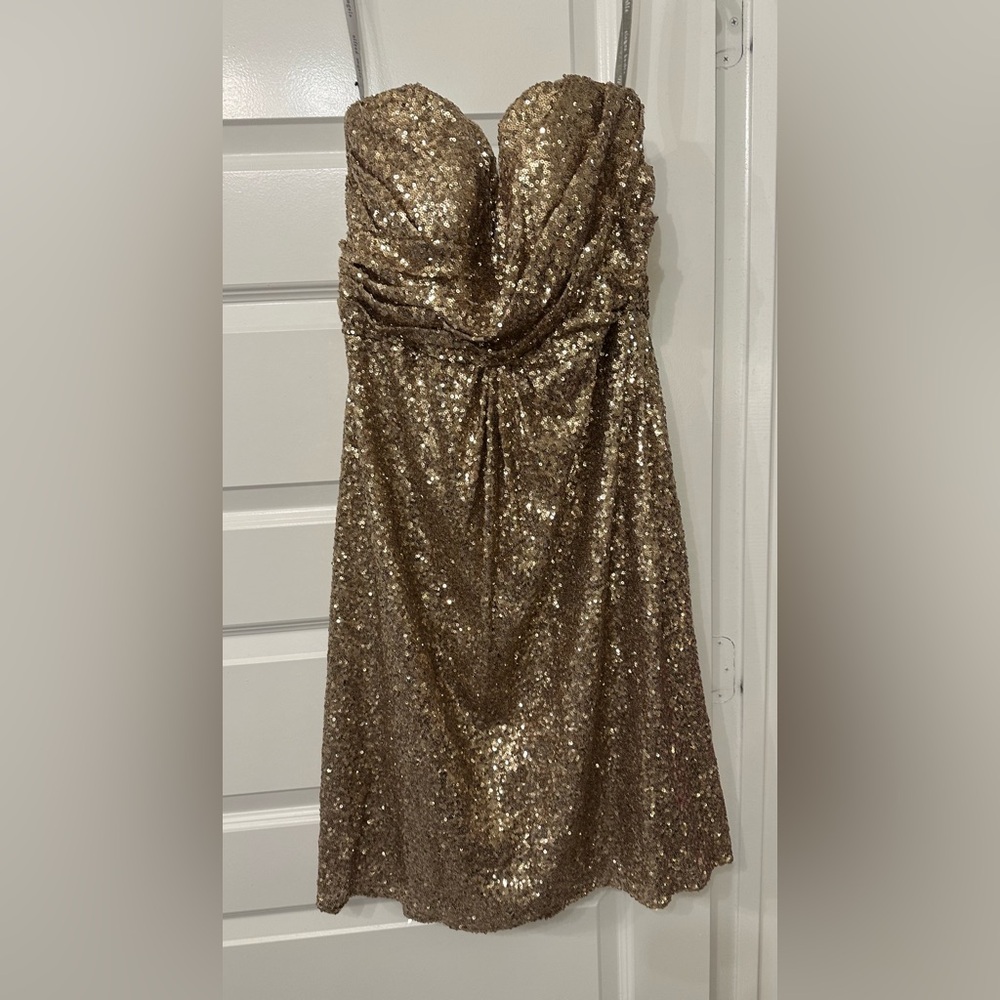 Alfred Angelo gold sequined strapless bridesmaid dress size 12
